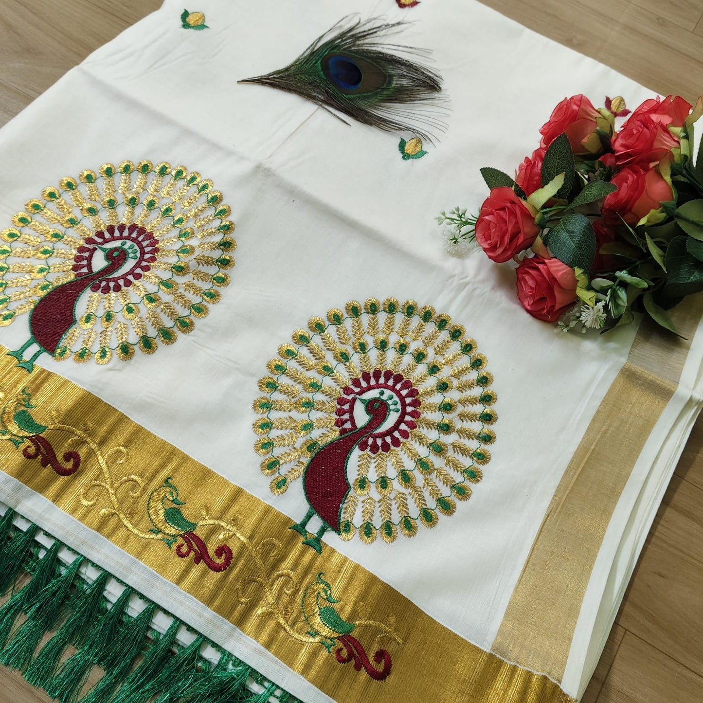 Peacock š¦ Premium Embroidery šŖ” work saree (Onam special collection)