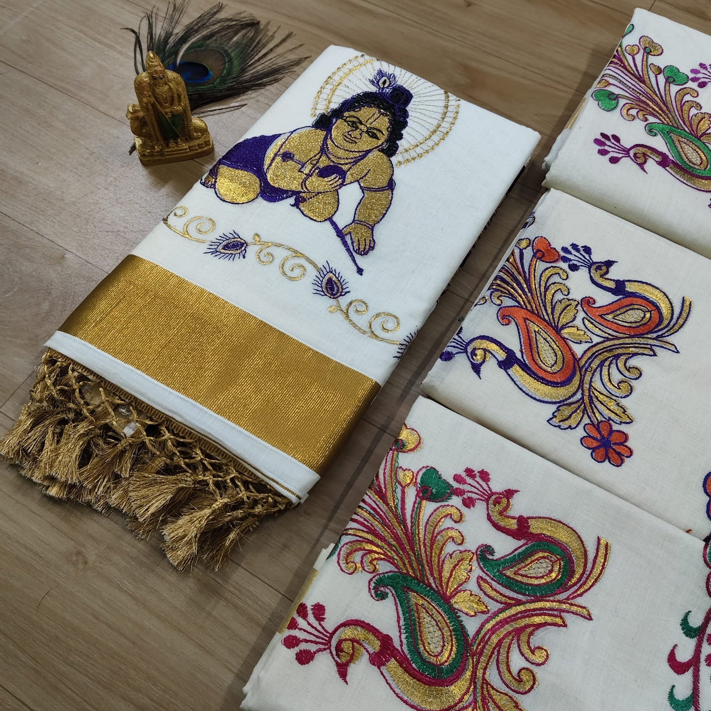 Krishna Premium Embroidery šŖ” work saree (Onam special collection)