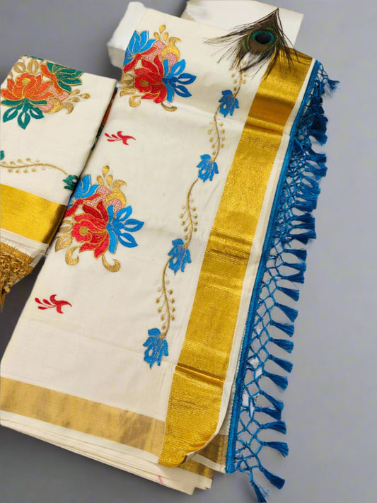 Flower 🌼 Premium Embroidery 🪡 work saree (Onam special collection)