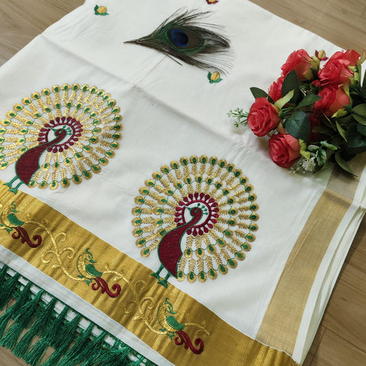 Peacock 🦚 Premium Embroidery 🪡 work saree (Onam special collection)