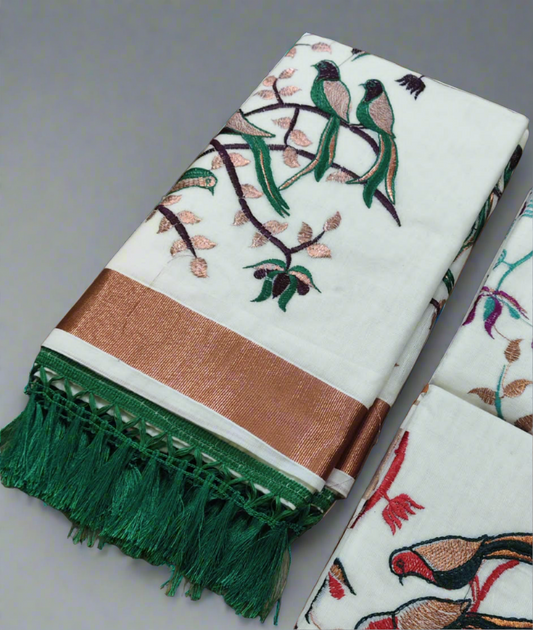Birds 🐦Premium Embroidery 🪡 work saree (Onam special collection)