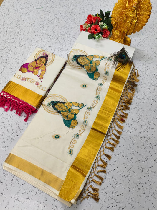 Krishna Premium Embroidery 🪡 work saree (Onam special collection)