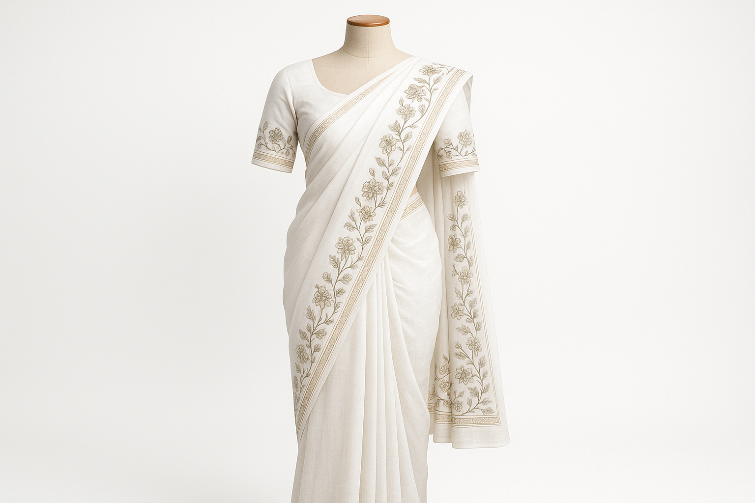 White cooton set saree with embroidery work 